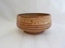 Studio Pottery Bowl 3" Tall x 5.5" Stamp Mark Swirl Ribbed Drip Speckled