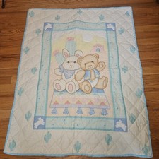Vintage 80  s 90  s Aztec Pastel Bunny Bear Cactus Baby Quilt Handmade
