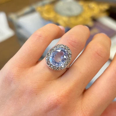 Bague ancienne début victorien saphir et diamant 9,65 carats finition or 18 c... - Photo 1/4