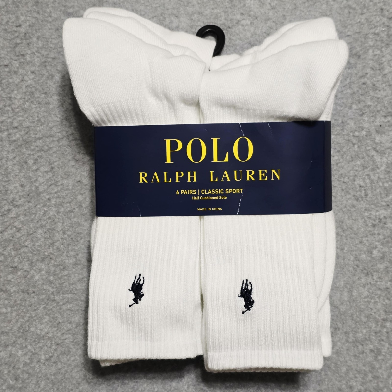 Polo Ralph Lauren Calzini Uomo Bianco Classico Sport Crew Confezione da 6 Blu Pony (10 13)