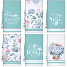 Set of 6 Hydrangeas Kitchen Towels Summer Floral Dish Towels 24 x 16 Inches A...