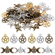Sliverdew Alloy Pentagram Moon Charms 50PCS - Pentacle Star Pendant Lucky Wit...