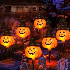 6 Pack Solar Jack O'Lantern String Lights - Halloween Outdoor Decor