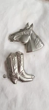 Silvertone Country Western Button Covers Horse And Cowboy Boots