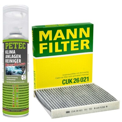 Innenraumfilter Mann Filter CUK 26 021 + Klima Reiniger für Audi Seat Skoda VW