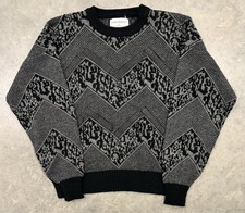 Vtg Limited Editions By Expressions Geometric Sweater Black Gray Grandpa Mens L