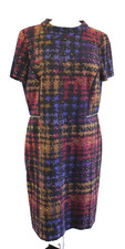 Tahari ASL Levine Abstract Houndstooth Mock Neck Short Sleeve Dress Career Sz 12