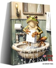 Funny Bathroom Frog Wall Framed 12"x16" - Funny Bathroom Frog Wall Art