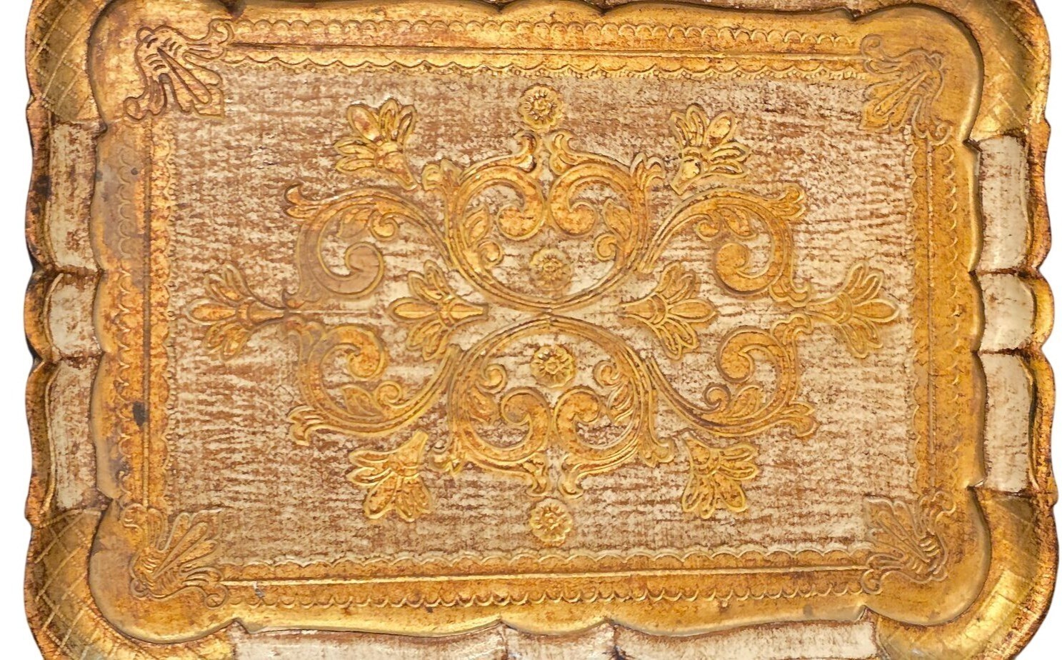 Vintage Florentine Tray Gold Gilded Italian Wooden Ornate 15.5x10.5" Rectangular