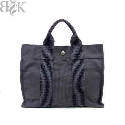 Hermes Ale Line Pm Handbag Mini Tote Bag Canvas Dark Gray Black Used