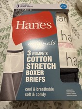 HANES 3 PK Originals Women's Breathable Cotton Boxer Briefs Underwear Sz 9 / 2XL