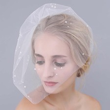 Bridal Wedding Birdcage Veil With Comb Short White Lace 1T Bride Pearl Veil