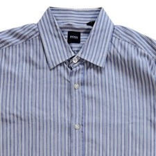 Hugo Boss Men's Blue White Striped Long Sleeve Button Up Shirt Size L
