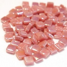 Iridescent Dark Rose Pink 8 mm Square Recycled Glass Mosaic Pieces - 50 tiles