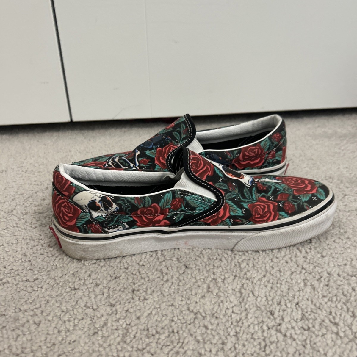 Vans Classic Slip-On Skull Rose Raven Platform Shoes Women’s 7.5 Gothic Floral Purple Flower Skull Slip Ons – BlvdCustom main image 2