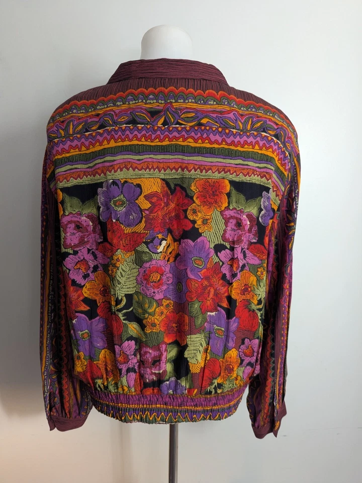 Vintage 90s Carole Little Jacket Colorful Floral Boho Art to Wear German Rayon - Image 4 of 4
