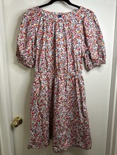 NWOT Old Navy Elastic Waist Puff Sleeve Ditzy Poppy Floral Open Back Mini Dress