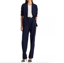NWT LAUREN RALPH LAUREN RUNWAY PINSTRIPED STRAIGHT LEG POPULAR NAVY PANTS 195