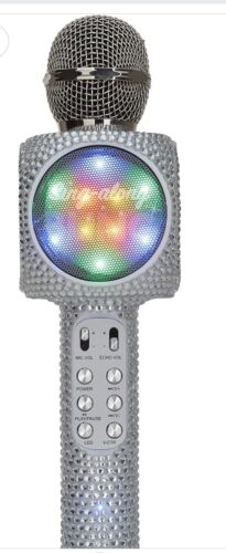 Bluetooth Karaoke Microphone & Led Light-Up Speakers Bling Silver NWT Sealed $55 - Picture 2 of 11