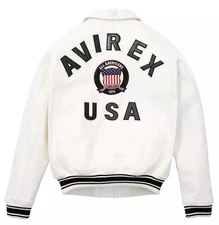 New Men's White Avirex Real Leather Bomber American Flight Jacket Leather Jacket