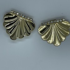 Shoe Clips Scalloped Goldtone With Clear Rhinestones