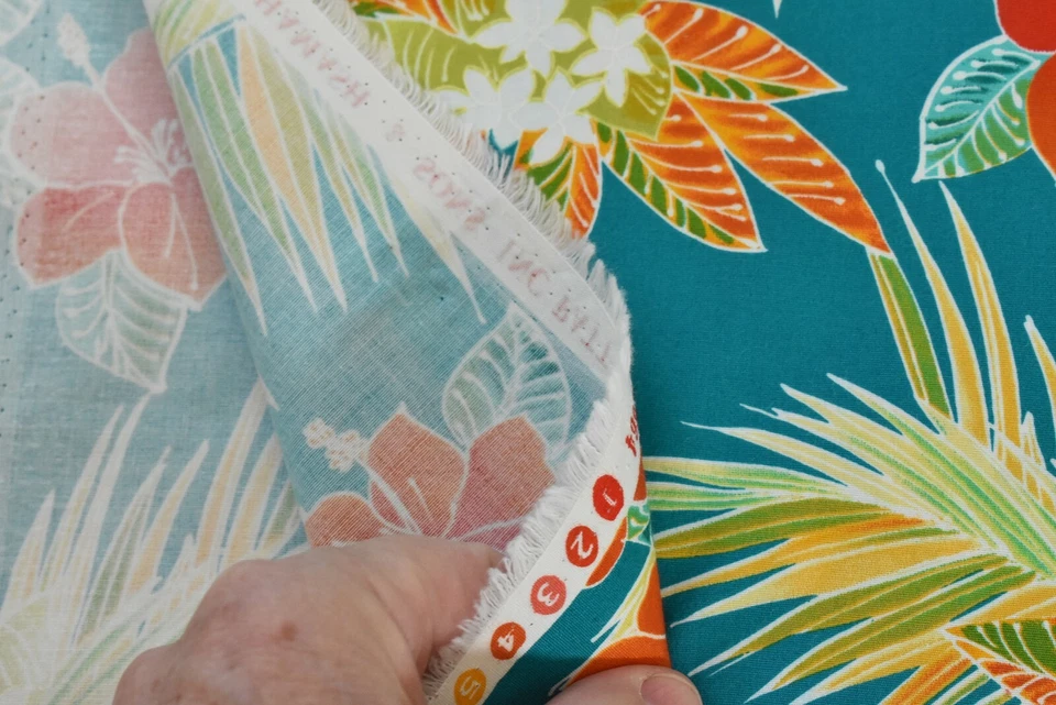 29" Long, Colorful Large Tropical Plants on Turquoise Quilt Cotton/Shamash,P3151 - Image 4 of 4