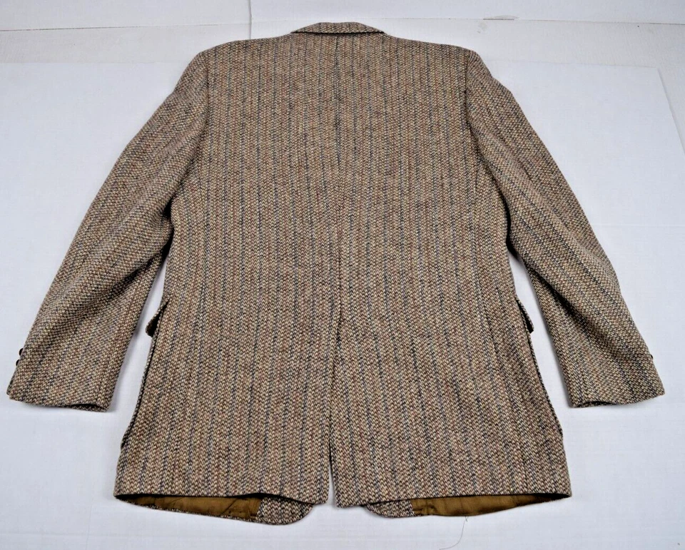 Abrigo Deportivo Harris Tweed Vintage Talla 40 Años 70 Paja Beige Azul Tejido Hecho en EE. UU. Foto 4 de 4