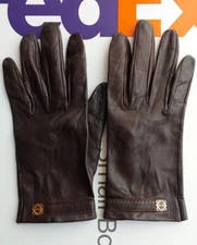 Vintage Loewe Gloves Leather Brown  anagram Size Approximately 7.5