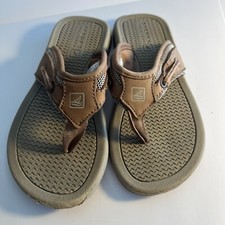Sperry Billfish Thong Flip Flop Brown Boys Size 12 M Orange, Brown, Leather
