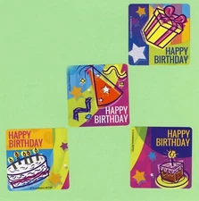 12 Happy Birthday Celebration - Large Stickers -  Party Favors