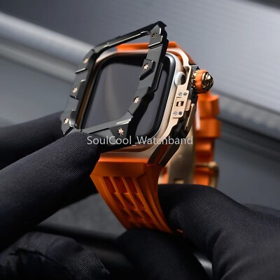 Luxury Stainless Steel Case Rubber Band Mod Kit For Apple Watch Series 10 46mm