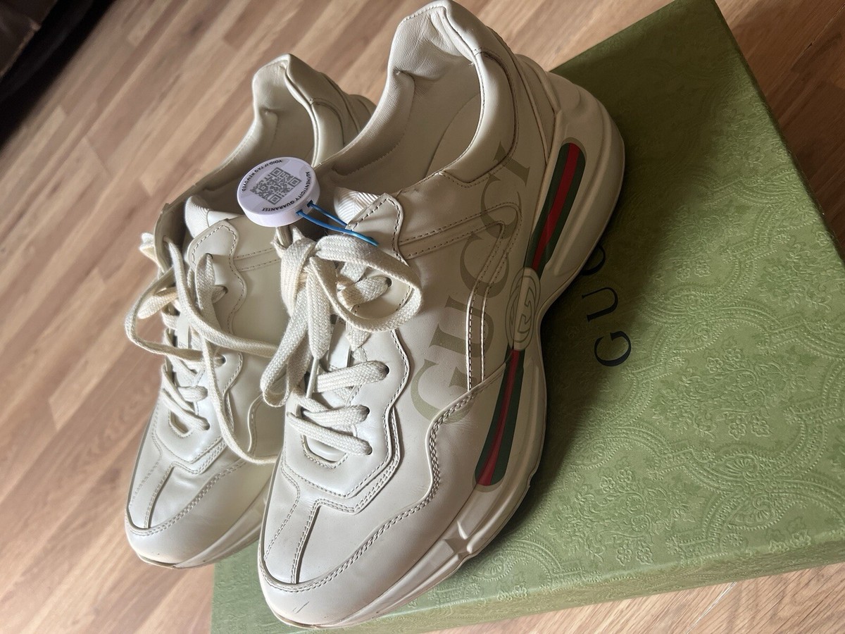 Gucci Rhyton Logo Sneaker Beige Leather 8 G or 8.5 US or 42 EUR | eBay