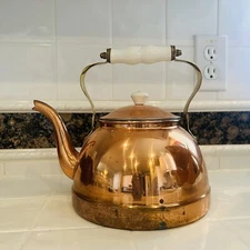 Copper Teapot w/ White Handle & Lid Knob