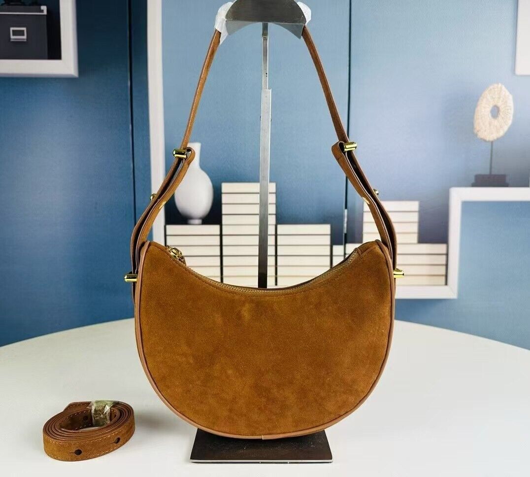 ショルダーバッグ・ポシェット PRADA Brown suede large Prada Demi-lune crossbody bag Cocoa Brown Prada Demi-lune Large Suede Shoulder Bag | PRADA