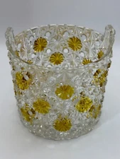 Vintage Fenton Art Glass Daisy and Button Candy Jar Ice Bucket Topaz Yellow