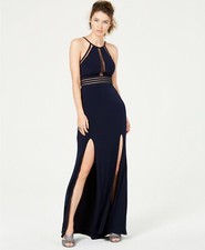 New 150 City Studio Juniors' Blue Mesh Halter Sleeveless Formal Dress Size 3