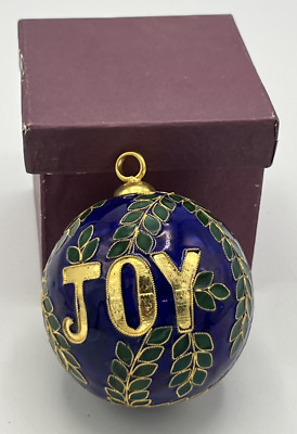 Cloisonne Christmas Ball Ornament Dated 2000 BLUE Joy 2 1/2''