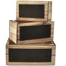 3er Set Holzkästen mit Tafel Beschriftungsfeld - Aufbewahrung & Deko in Natur &