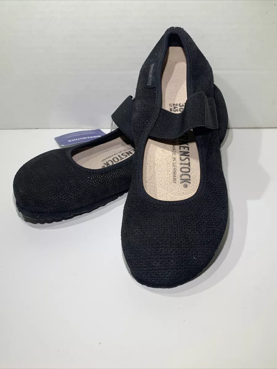 Birkenstock TRACY Black Suede Leather Embossed Shoes SIZE 7 EU38 NARROW B22-137