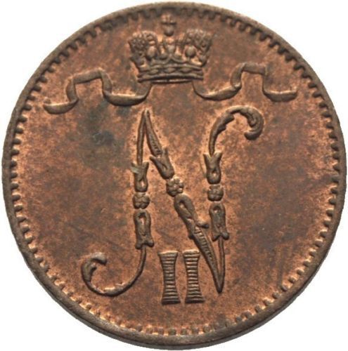 1906 Russian Finland Nicholas II 1 pennia-#3 - Picture 1 of 2