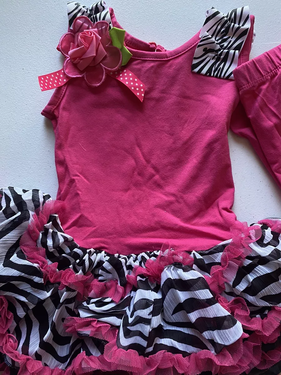 NWT Rare too Zebra TUTU tulle Leggings pink black pants bow shirt girl set  4T A1