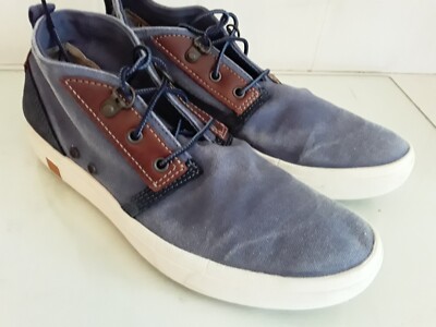 Toms Size 9 40 Faded Blue Denim Canvas High Tops Sneakers Suede Leather Trim