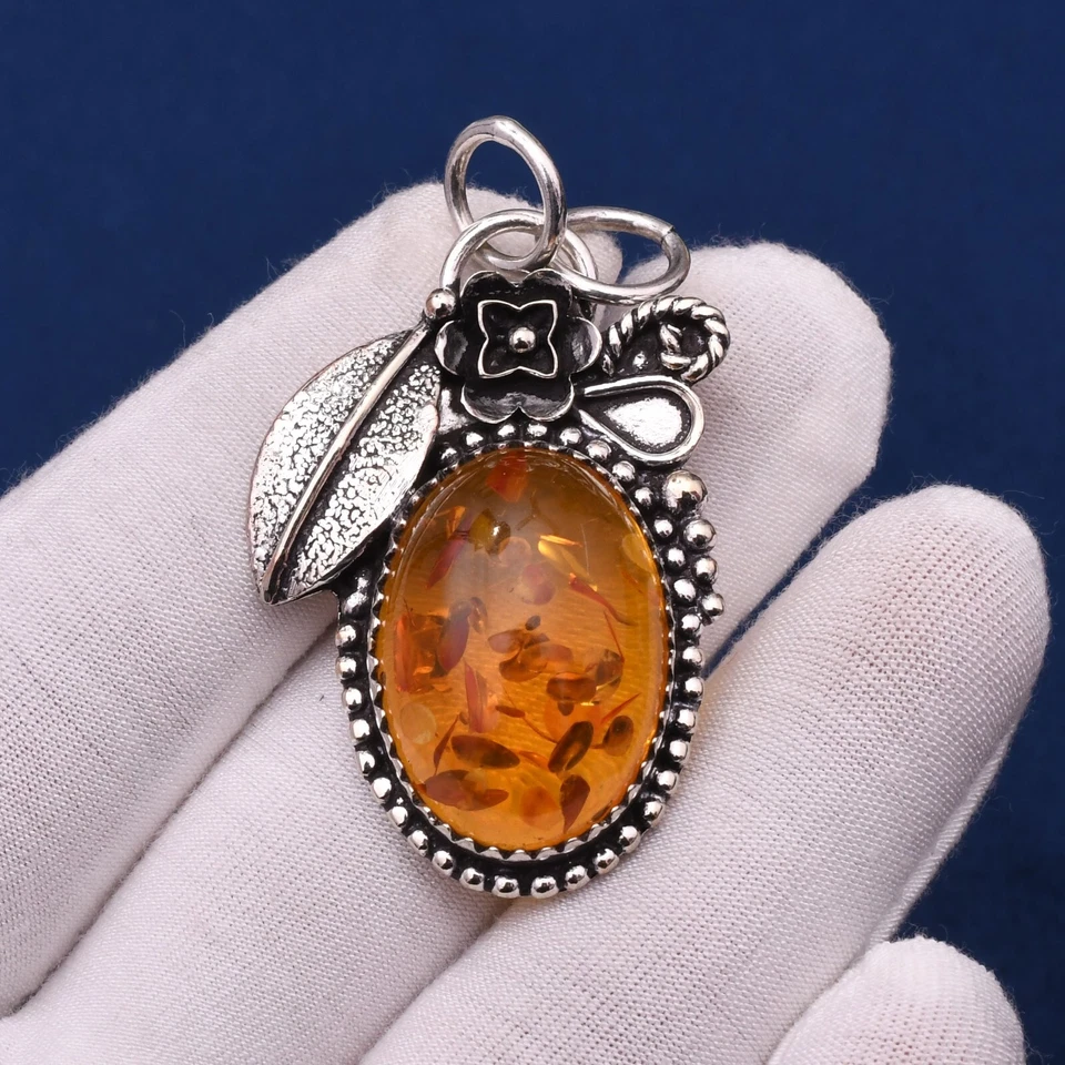 Ciondolo gioiello fatto a mano in argento sterling 925 con pietra preziosa am... - Immagine 2 di 4