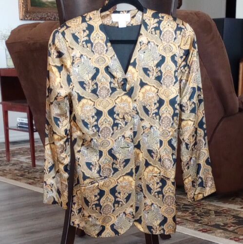 Paul Stanley 100% Silk Size 10 Blazer w/Sewn in Shoulder Pads Covered Buttons - Picture 9 of 10