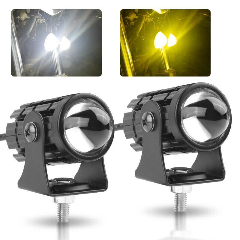 2x Motorcycle Spot Lights Motorbike LED Fog Headlight Driving Lamp White Yellow