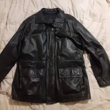 Roundtree  Yorke Black Leather Mens Large Jacket Zip Out Lining
