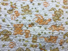 Vintage Baby Quilt- Handmade- Toys With Animals, Orange Boarder 42 X 42
