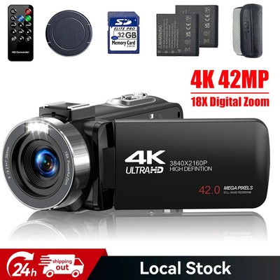 Video Camera Camcorder 4K 42MP 30FPS & LED Fill Light 18X Digital Zoom Recorder