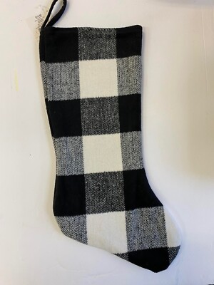  Buffalo Plaid Holiday Christmas Stocking White/Black Fireplace  Home Decor 