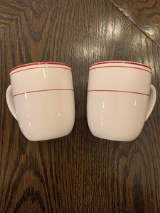 Pottery Barn Marina Bistro Red Stripe Set Of 2 Mugs Mint Ebay